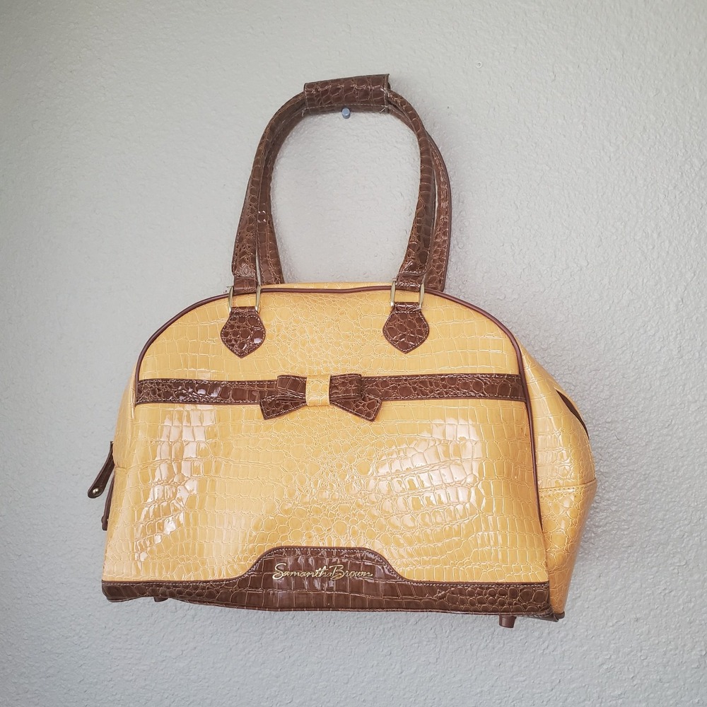 NWT Samantha Brown Caramel Yellow Crocodile Leather Travel Bag Carry-On Suitcase